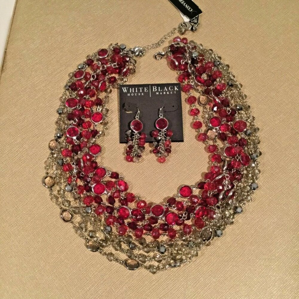 White House Black Market Crystal Multi Strand Convertible Necklace & Earrings